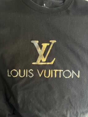 Louis Vuitton Black Tee with Metallic Gold LV Logo